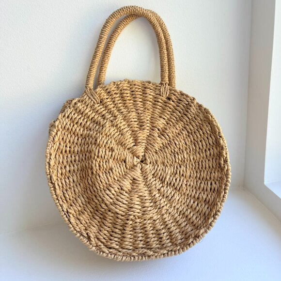 NWOT Round raffia basket bag, 11" - Picture 3 of 7